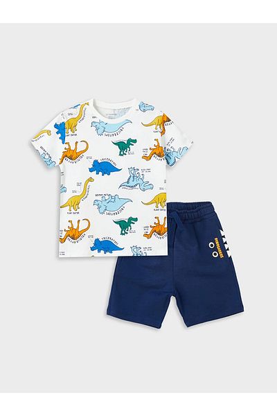 LC Waikiki Crew Neck Printed T-Shirt and Shorts for Baby Boy - Set of 2