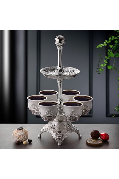UCR HOME Two-Layer Plate Luxury Multi-Purpose Floor and Coffee Presentation Holder Silver