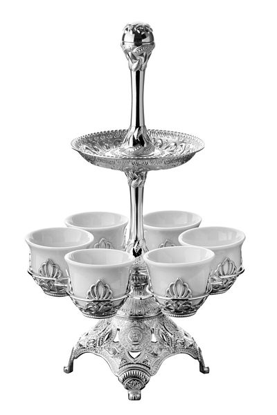 UCR HOME Two-Layer Plate Luxury Multi-Purpose Floor and Coffee Presentation Holder Silver