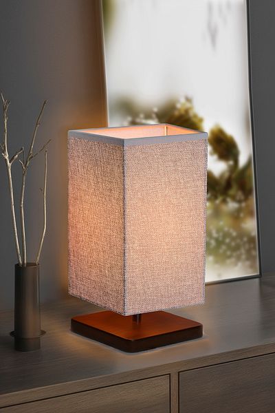 EFLIGHTDESIGN Wooden Lampshade Gray Modern Stylish Bedroom Living Room Table Lamp