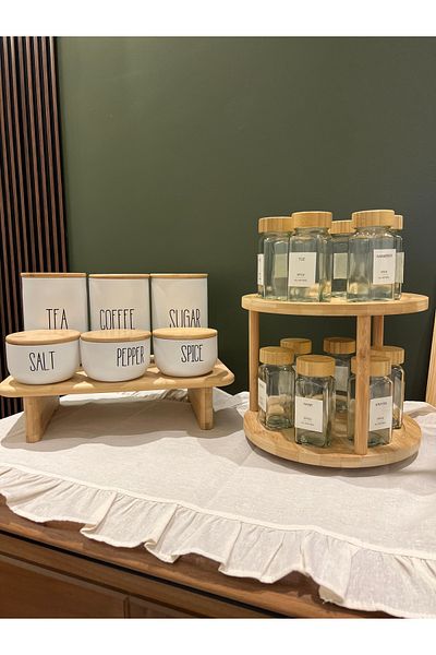 may home design 12-Piece Bamboo Lid Modern Spice Rack Set with Ladder Stand / 6-Piece Spice Set with Stand