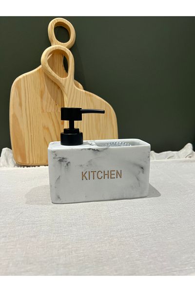 may home design Modern Marble Patterned Liquid Soap Dispenser with Sponge Compartment