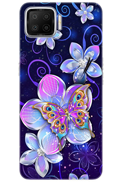 OPPO A73 (CPH2095) Uyumlu Kılıf Desen Baskılı Silikon Kelebek ve Çiçekler STK...