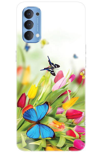 OPPO Reno 4 (CPH2113) Uyumlu Kılıf Desen Baskılı Silikon Kelebekler STK:542 C...