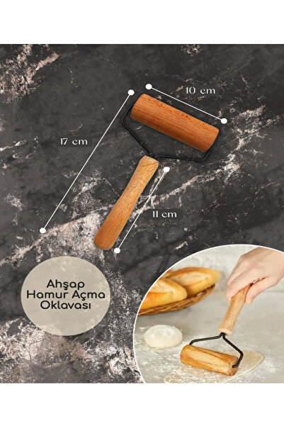 Blue Home Lıght Ahşap Saplı Rulo Hamur Açıcı Merdane Pürüzsüz Oklava Pizza Bö...