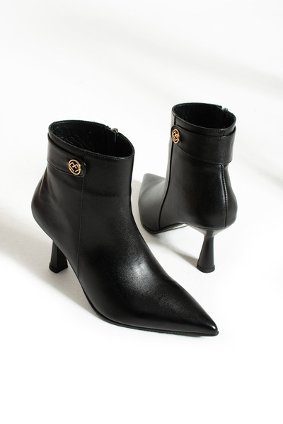 folleshoes بوت جلد طبيعي أسود نسائي - جلد