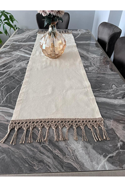 ZÜMAL عداء كتان مكرامية بلون المنك - 40 سم × 130 سم محبوك يدويًا