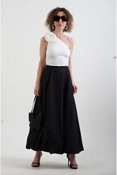 Zelish My Sister Ecru Rose Brooch Asymmetrical Single Shoulder Blouse