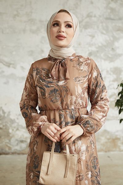 InStyle Φόρεμα Hijab σιφόν με πλισέ μοτίβο Serena - Earth