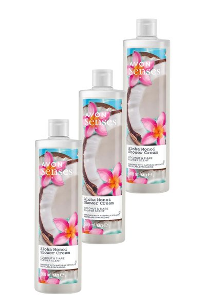 AVON Senses Aloha Monoi Flower of Tiare and Coconut Scented Cream Shower Gel ...