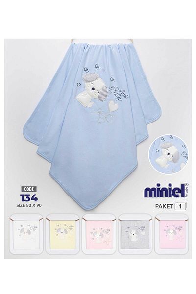 Miniel Unisex Baby Love Dog Embroidered 90x80 Cm Double Layer Cotton Combed Baby Blanket - Ecru