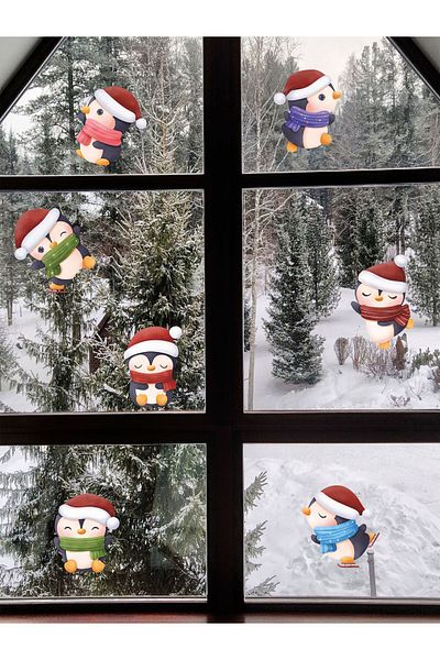 MAARS Cute Penguins Christmas Sticker Set Glass Wall Decoration