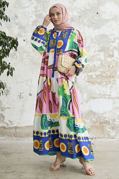 InStyle Multicolored Viscose Dress - Blue