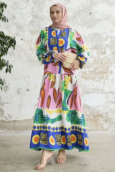 InStyle Rochie din vascoza multicolora - Albastra