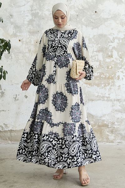 InStyle Φόρεμα Judge Collar με σχέδιο - Μαύρο