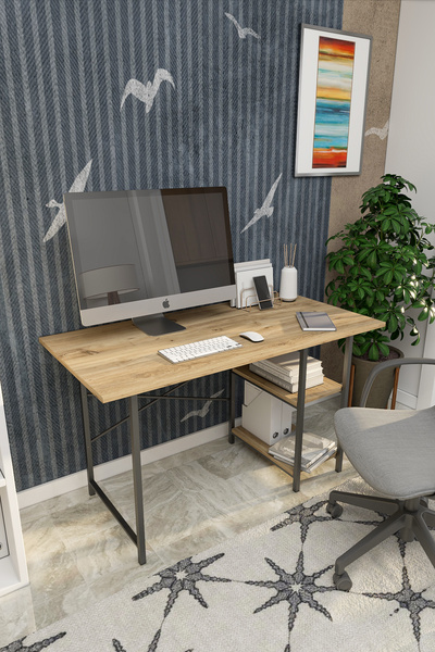 DizaynMotion Çalışma Masası Ofis Bilgisayar Ders Masası 2 Raflı 60x120