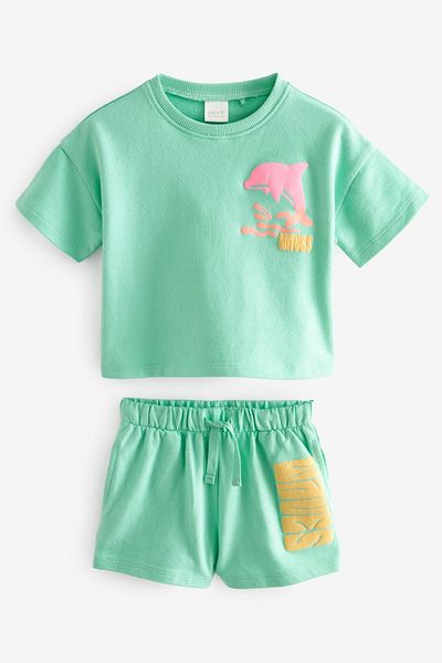 Next Baby Green Dolphin Printed 100% Cotton Short Sleeve Shorts Set