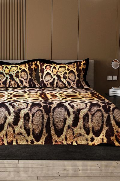 MonoHome Pique Set Cotton Double Jacquard Woven Bedspread Gold Leopard