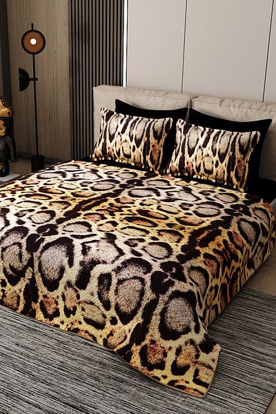 MonoHome Pique Set Cotton Double Jacquard Woven Bedspread Gold Leopard