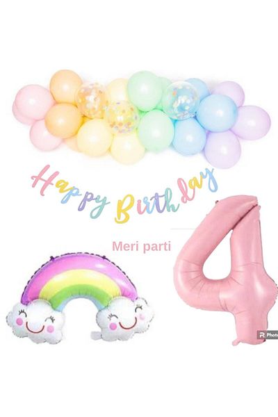 MERİ PARTİ MAKARON BIRTHDAY CONCEPT SET MAKARON BALLON CHAIN RAINBOW FOIL BALLON FIGURE BALLON BANNER