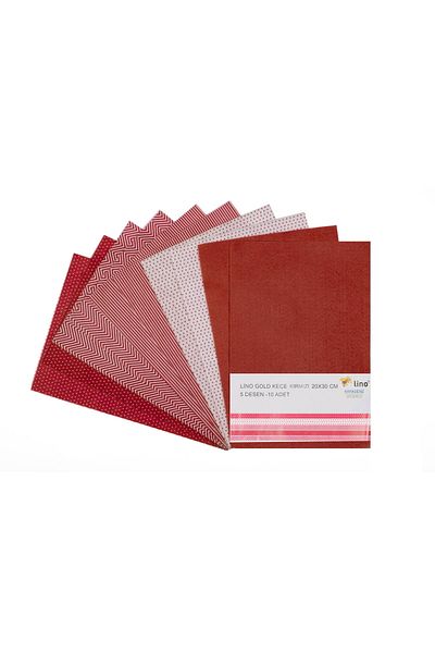 Lino Felt Red 5 Pattern 10pcs (20X30 CM.)