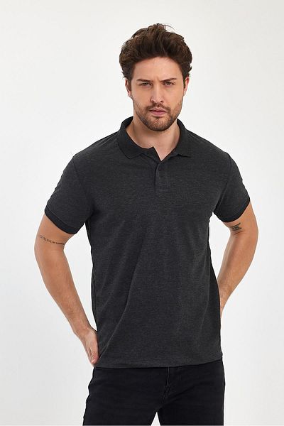 FİHA Ανδρικό Compakt Polo Burnout T-Shirt - Anthracite