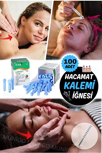 Munico 100 Adet Lanset Takımı Hacamat Masaj İğneleri Hacamat Kalemi İğnesi 28...