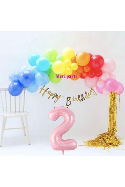 MERİ PARTİ Σετ γενεθλίων - Αλυσίδα με μπαλόνι, πανό Happy Birthday, Μπαλόνι με φύλλο αριθμών, μεταλλική φούντα από χρυσό