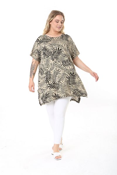 XL Modam WOMEN'S LARGE SIZE LYCRAL MINK BLACK PATTERNED WITH SIDE SLIT TUNIC