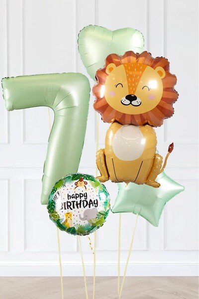 BKMC PARTY Safari Theme Birthday Age Balloon Retro Green Safari Balloons Cute...