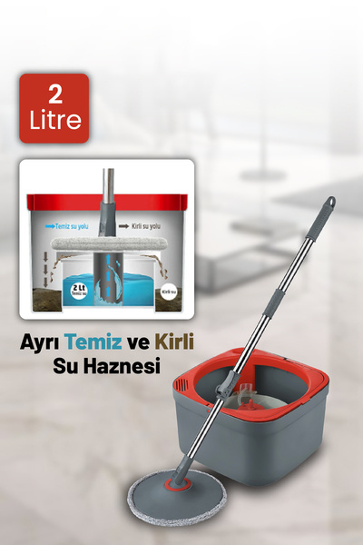 Vienev Çift Tanklı Kirli - Temiz Su Hazneli Mop Seti Kırmızı