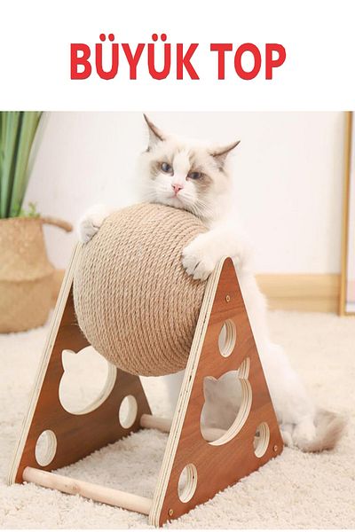 TİNEKE PETSHOP Wooden String Cat Toy Ball Cat Scratch