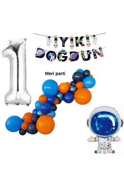 MERİ PARTİ SPACE CONCEPT BIRTHDAY PARTY FIGURE FOIL SPACE BANNER BALLON CHAIN ASTRONAUT FOIL BALLON