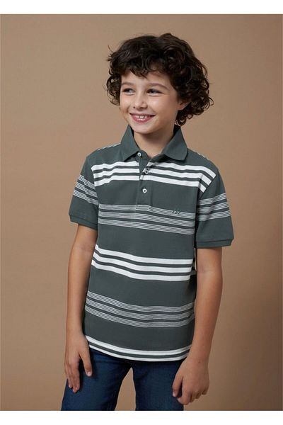 MAYORAL Tricou cu gât polo cu dungi pentru băiat, kaki 6110