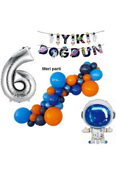 MERİ PARTİ SPACE CONCEPT BIRTHDAY PARTY FIGURE FOIL SPACE BANNER BALLON CHAIN ASTRONAUT FOIL BALLON