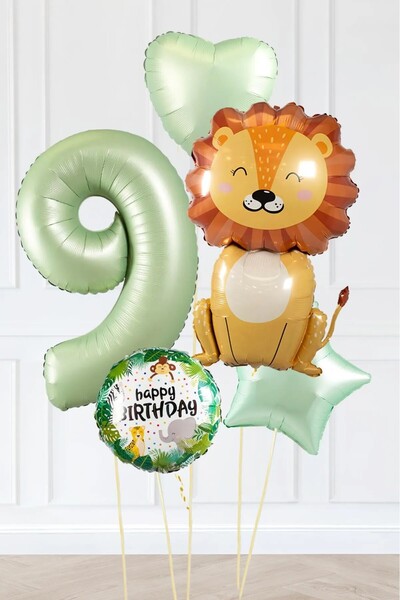BKMC PARTY Safari Theme Birthday Age Balloon Retro Green Safari Balloons Cute...