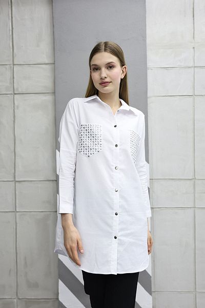 MD trend Women's Staple Detailed Double Pocket Long Oversize Shirt