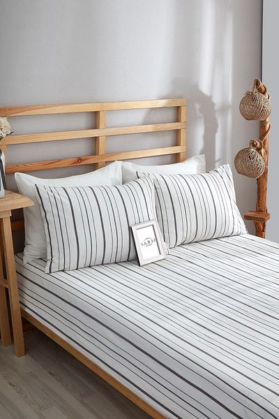 Sares Home Anthracite Striped Pattern Single Elastic Sheet Set