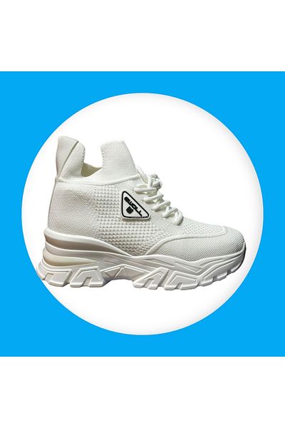 Ewoll Talpă înaltă de damă, 6 cm, pantofi sport casual Material respirabil, elastic și cu șireturi