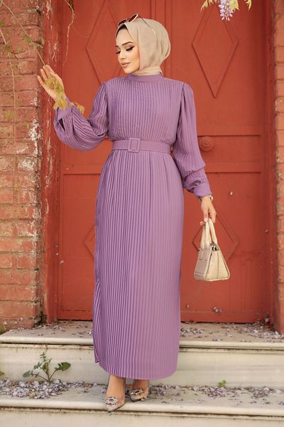 Neva Style - Pleated Lilac Hijab Dress with 3369