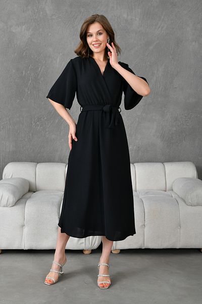 vuvutasarım Aerobin Fabric Belted Side Slit Detailed Belted Midi Length 130 cm Double Breasted Collar Black Dress 097