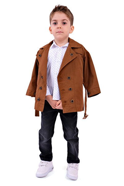 Merdia Erkek Çocuk Trençkot Mont, Kot Pantolon, Gömlek 3'lü Takım