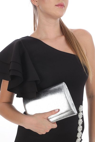 Piedra Geanta de rochie de seara din material cristal de culoare argintie cu capac magnetic, poate fi folosita in maini si cu curea