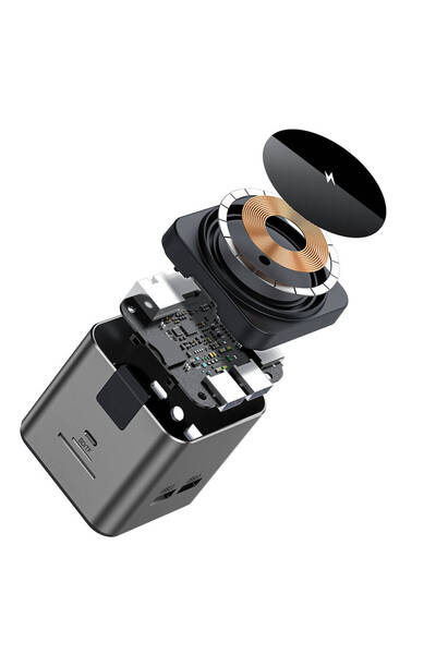 WIWU Magsafe Şarj Özellikli Type-C Hub Çoğaltıcı Wiwu Wi-W025 9in1 PD 100W-USB 3.0-SD/TF-HDMI-RJ45 Gri