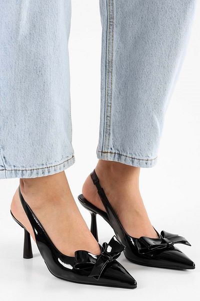 Shoeberry Fiorella Stilettos für Damen aus schwarzem Lackleder mit Schleifendetail