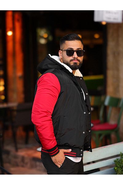 BearGlam Men's Buttoned Fur Hooded Coat