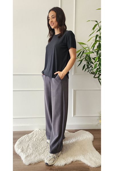 My Boutique Παντελόνι Modal Fabric Palazzo Garnished