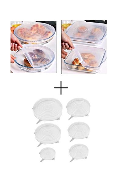 PANJI 2-Piece Silicone Stretch Lid - 6-Piece Round and Square Pyrex Lid Pot Cap