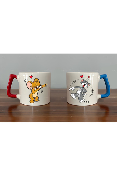 Öz Kupa Tom ve Jerry Baskılı Çift 2'li Lüks Kupa Bardak