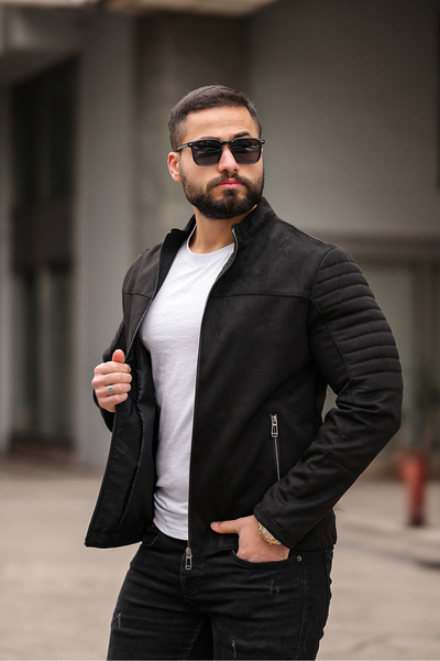 BearGlam سترة من جلد الغزال بتفاصيل كتف للرجال